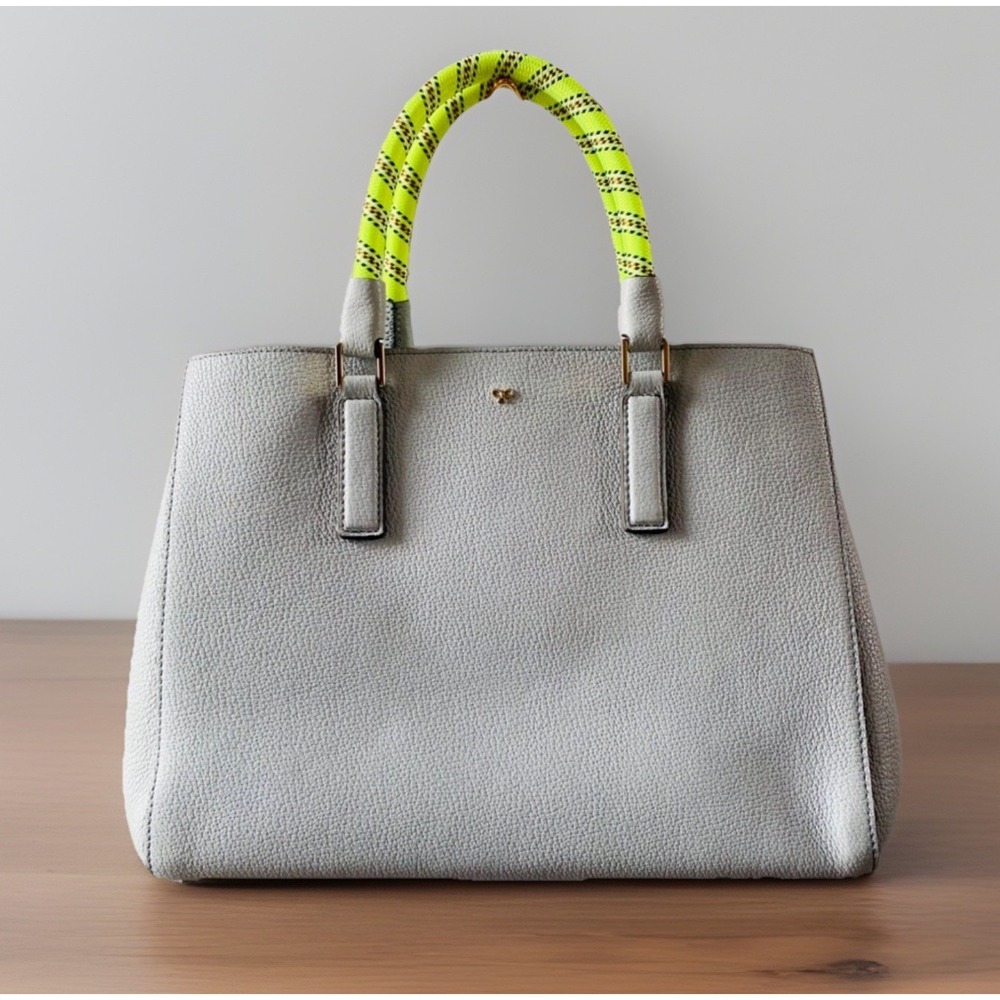 Anya Hindmarch Small Ebury Leather Tote Bag Light Blue Gray Neon Cord Handles